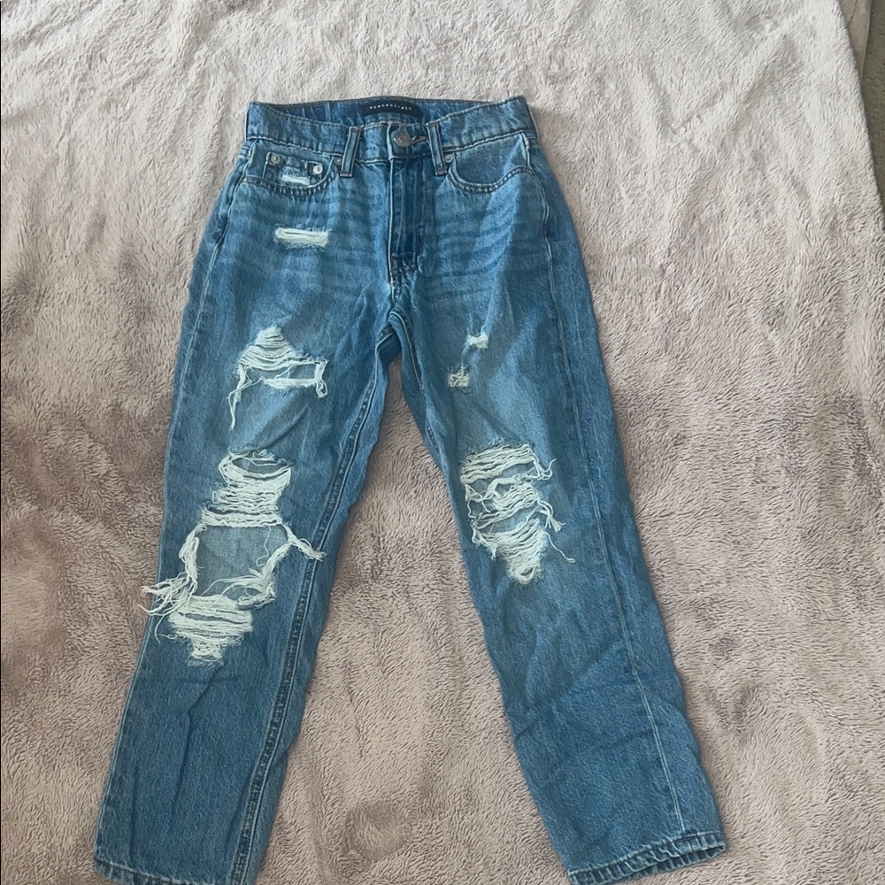 Aeropostale Women's Distressed Blue mom Jeans